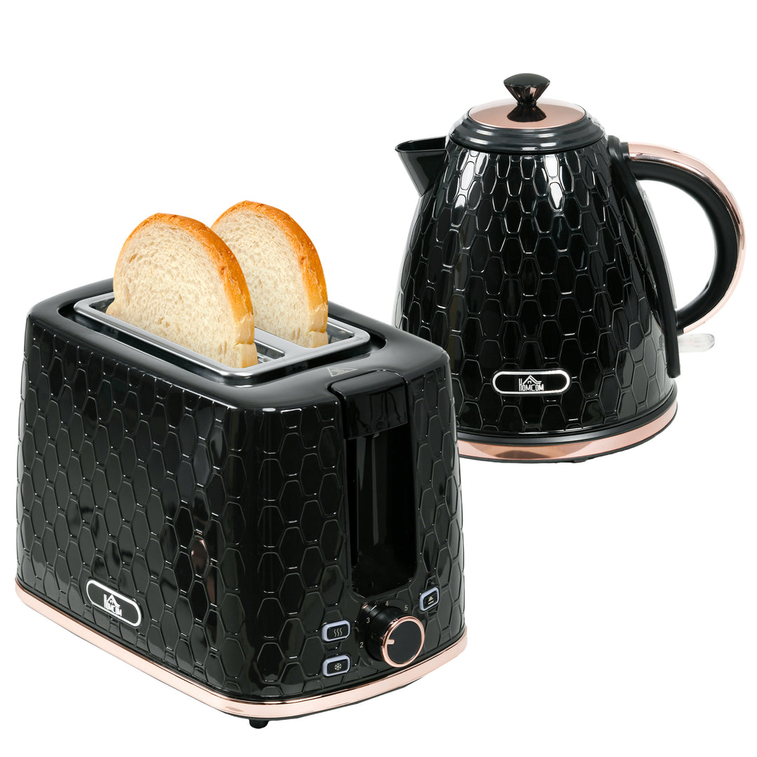 Fast Boil Kettle & 2 Slice Toaster Set, Kettle and Toaster with Auto Shut Off, Browning Controls, 1.7L 3000W Black