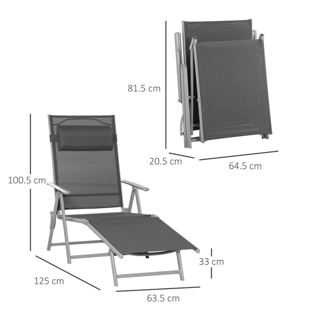 Outsunny Outdoor Folding Chaise Lounge Chair Recliner with Portable Design &amp; 7 Adjustable Backrest Positions ， Steel Fabric Sun Lounger- Dark Grey