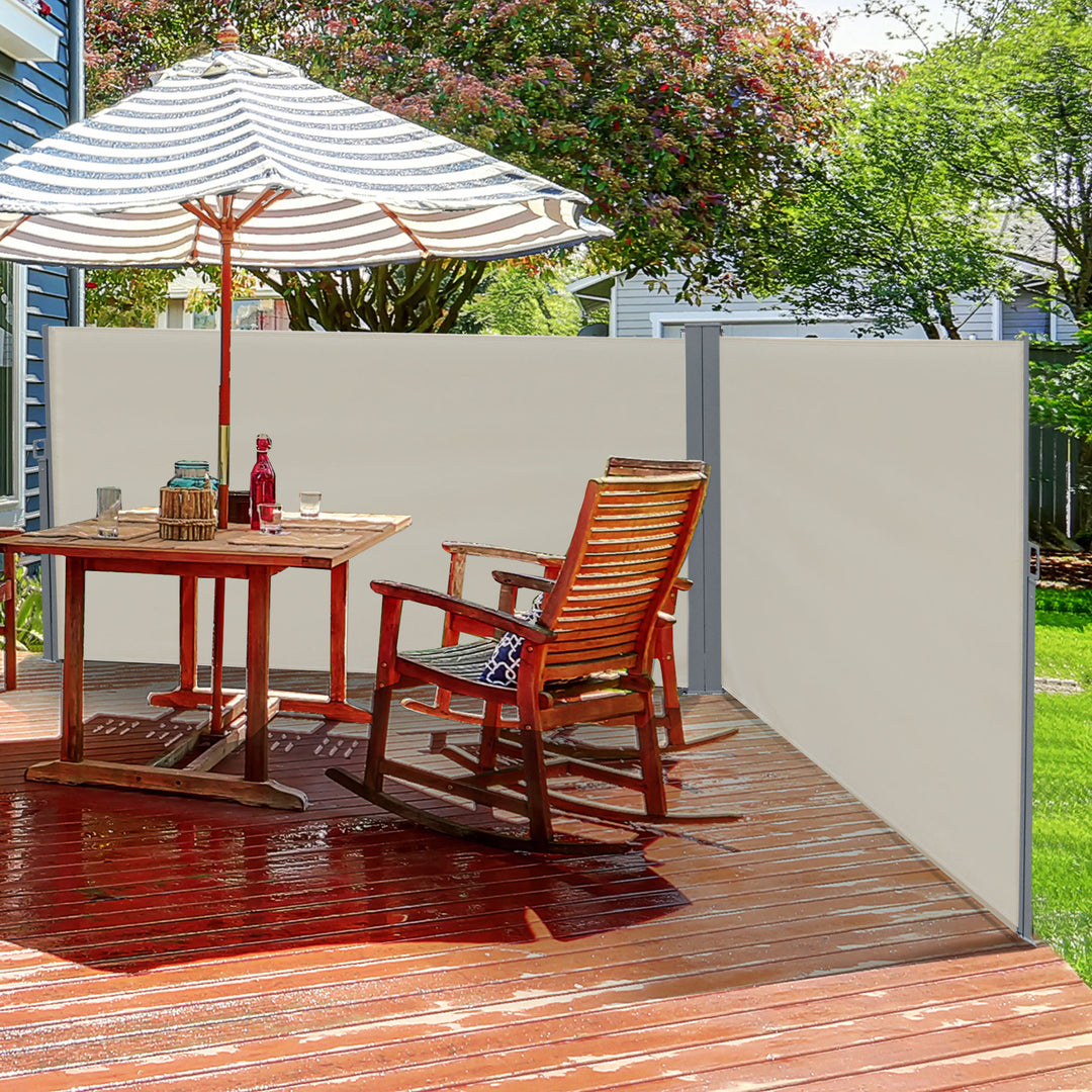 Patio Retractable Double Side Awning, Folding Privacy Screen Fence, Privacy Wall Corner Sun Shade Wind Screen Room Divider-Cream White