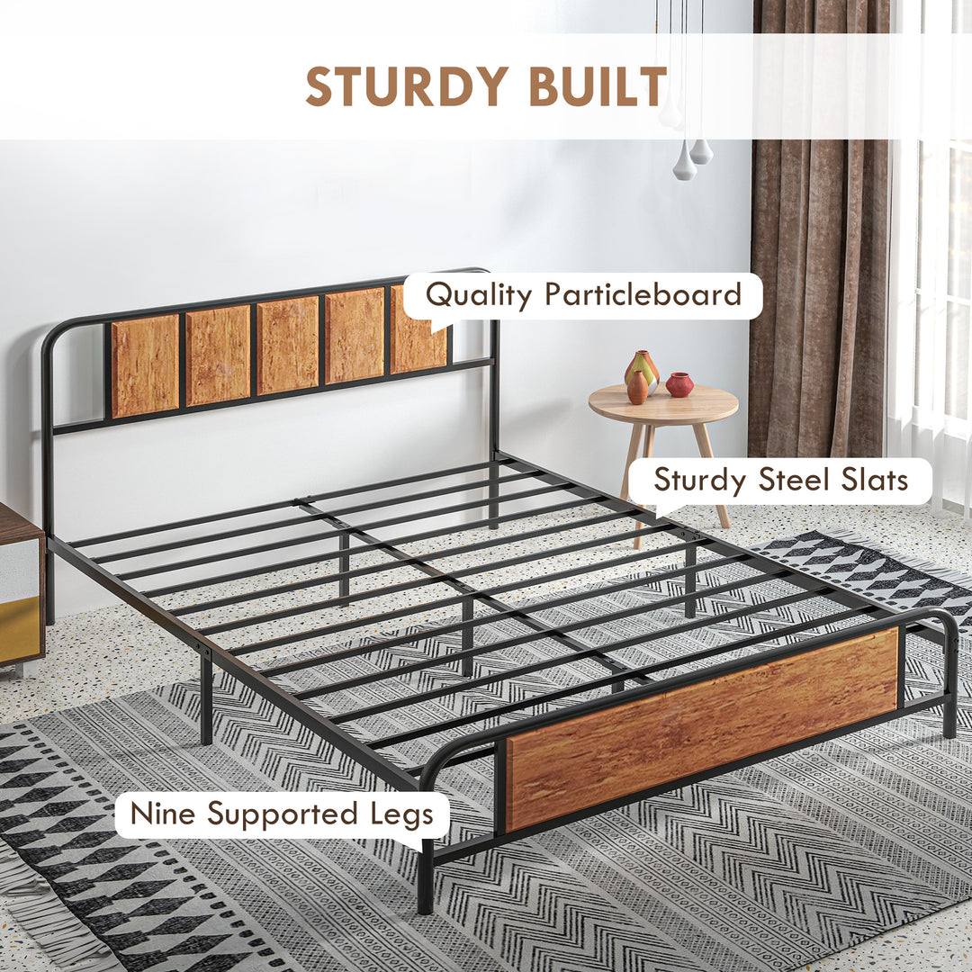 31cm King Size Bed Frame, Industrial Bed Base with Headboard, Footboard, Steel Slat Support and Under Bed Storage, 160 x 207cm