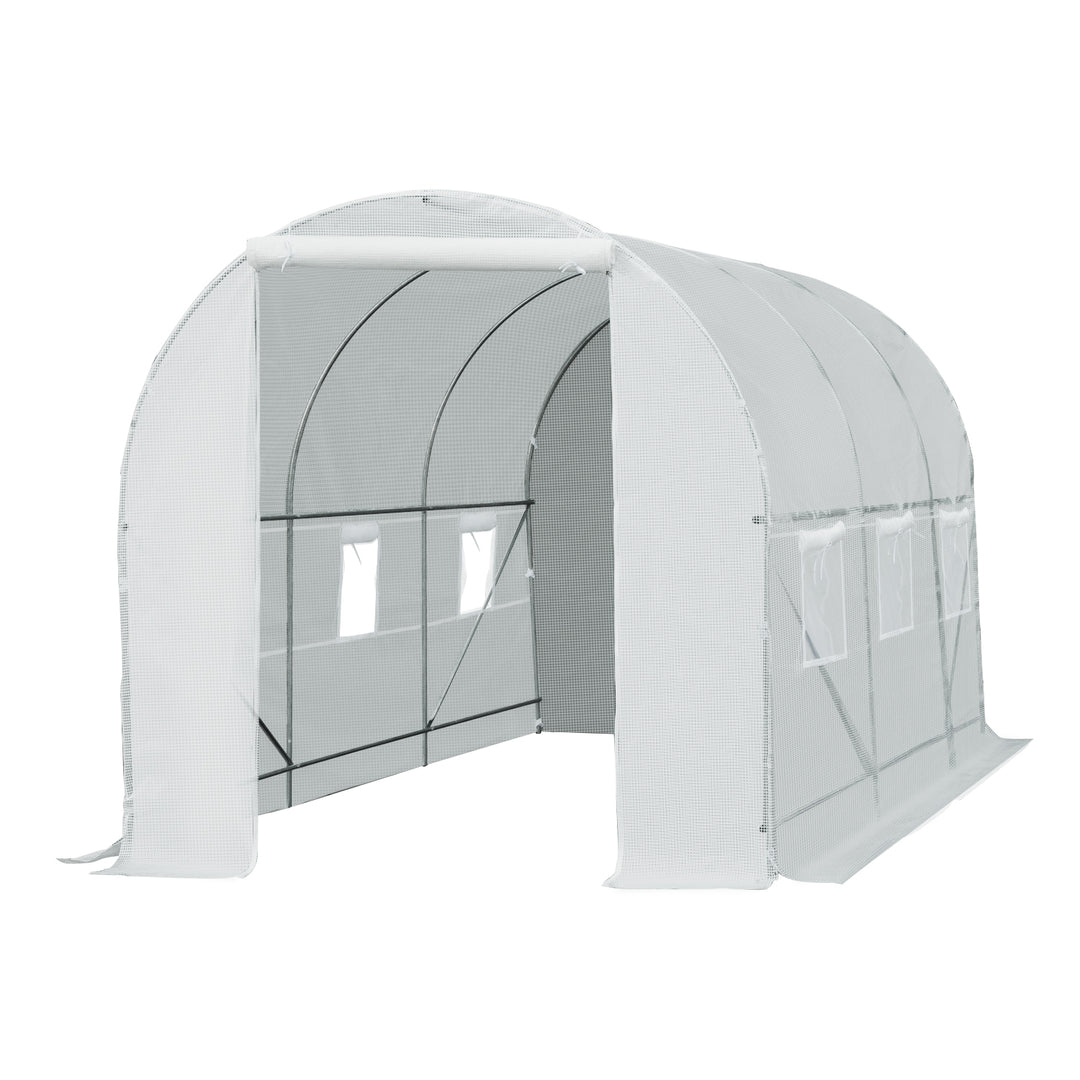 Outsunny 4.5 x 2 x 2 m Large Galvanised Steel Frame Outdoor Poly Tunnel Garden Walk-In Patio Greenhouse - White