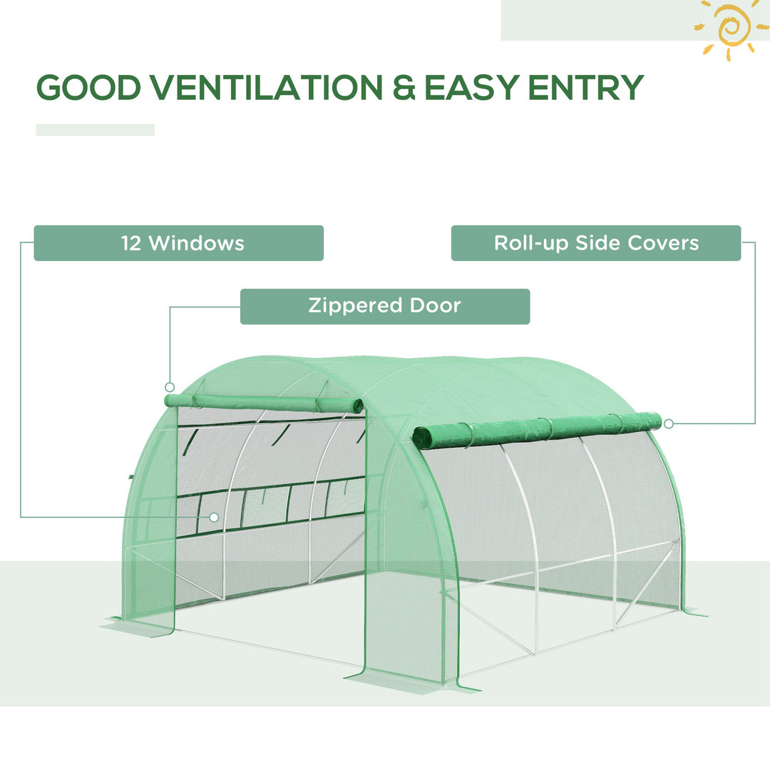 Polytunnel Greenhouse Walk-in Grow House Tent with Roll-up Sidewalls, Zipped Door and 6 Windows, 3x3x2m Green