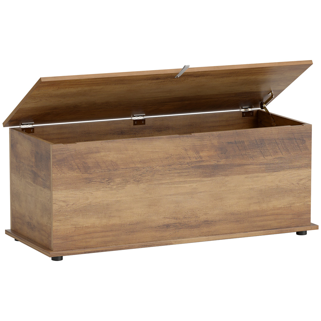 113L Storage Chest, Storage Box with Flip-Top, 100 x 40 x 40 cm, Grey Wood Grain