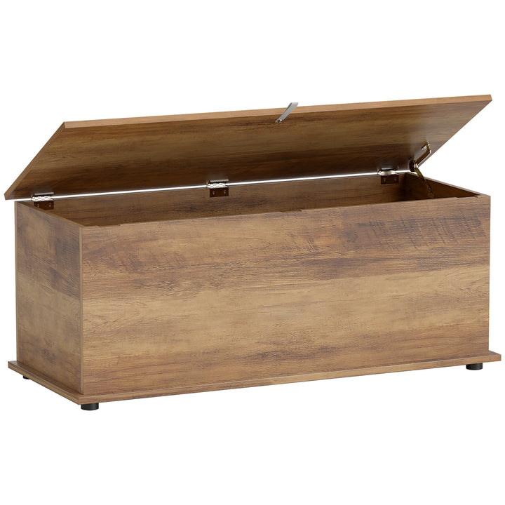 113L Storage Chest, Storage Box with Flip-Top, 100 x 40 x 40 cm, Grey Wood Grain