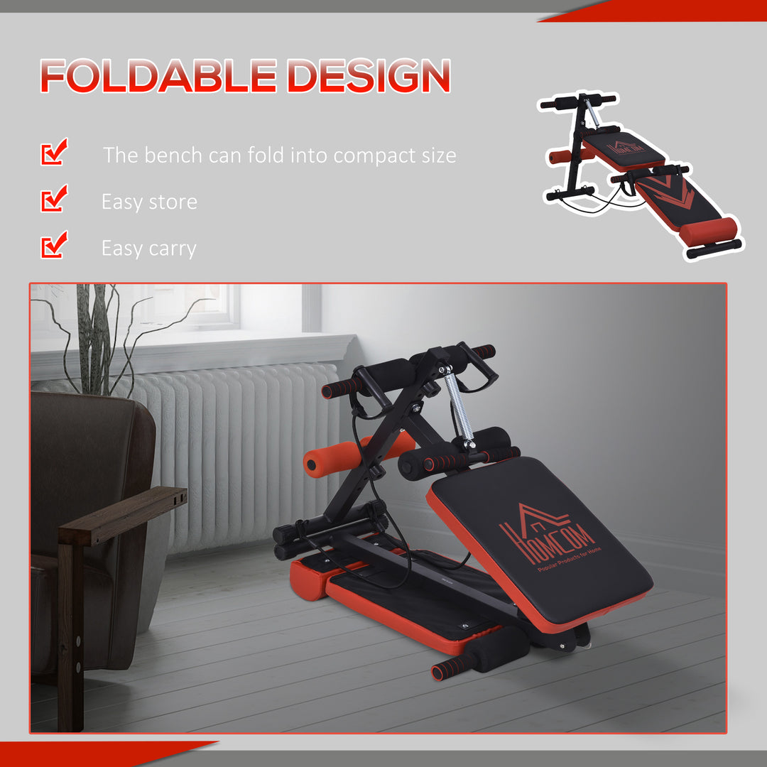 Multifunctional Sit Up Bench Foldable Exercise Weight Bench w/ Elastic Rope