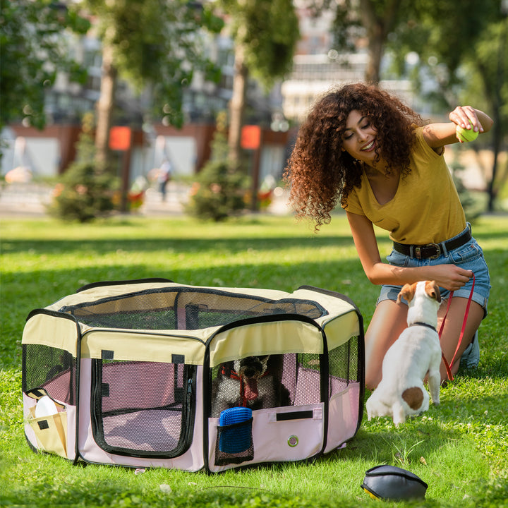 PawHut Fabric Pet Dog Cat Puppy Playpen Rabbit Guinea Pig in Pink Small L37 x H37cm x D90cm