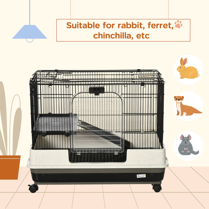 Small Animal Steel Wire Rabbit Cage Pet Play House  W/ Waste Tray Black