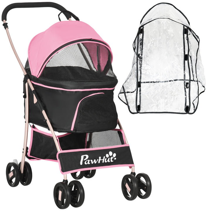 Detachable Pet Stroller with Rain Cover, 3 In 1 Cat Dog Pushchair, Foldable Carrying Bag w/ Universal Wheels, Brake, Canopy, Basket