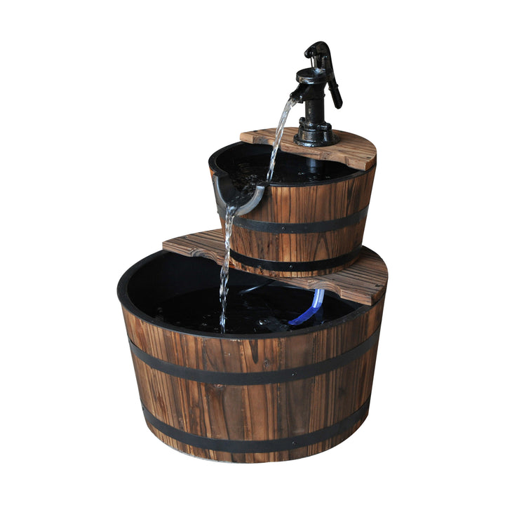 Wooden Water Pump Fountain Cascading Feature Barrel Garden Deck (2 Tier)