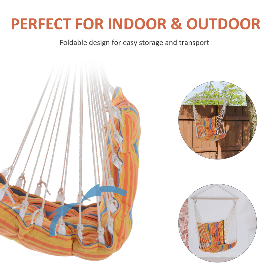 Outsunny Hanging Hammock Chair Cotton Rope Cushioned Chair Garden Yard Patio Swing Seat Wooden Cotton Cloth, Orange