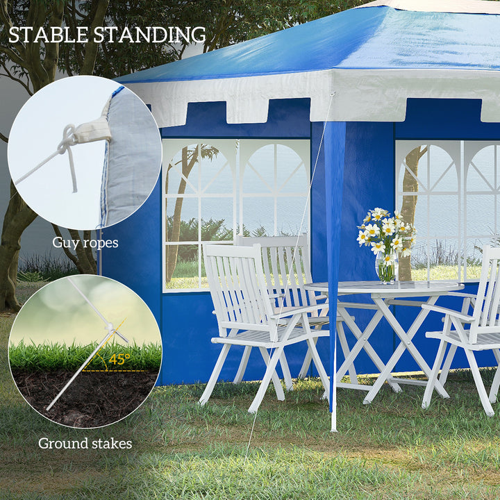 Outsunny 3 x 4 m Party Gazebo Marquee Garden Canopy Outdoor BBQ Tent Camping Patio Awning with 2 Sidewalls, Blue