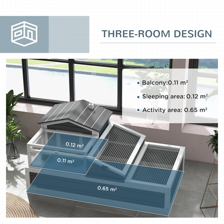 3-Room Tortoise House Habitat w/ Balcony &amp; 2 Stories, Wooden Tortoise Enclosure with Ladder, Tray, Openable Roof