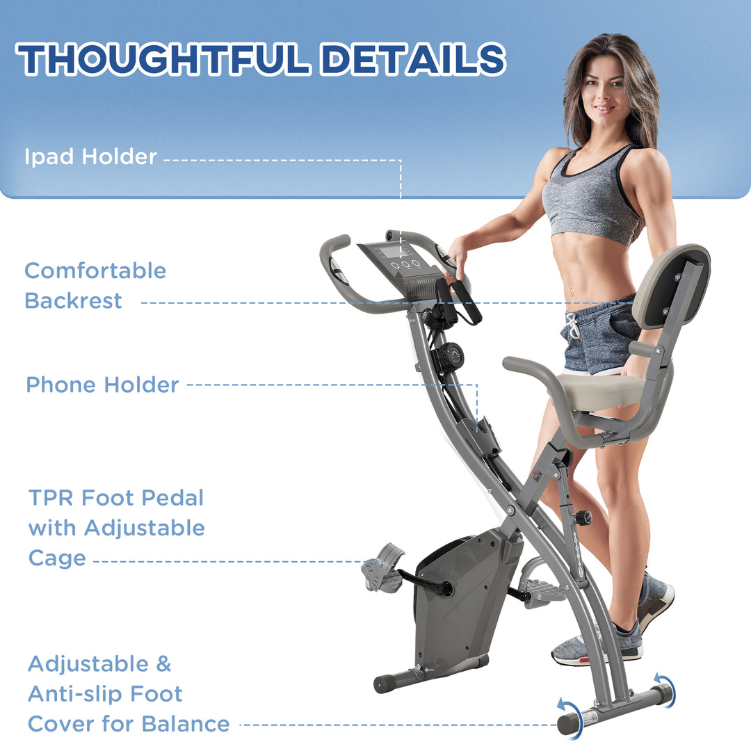 HOMCOM 2-in-1 Foldable Exercise Bike Recumbent Stationary Bike 8-Level Adjustable Magnetic Resistance with Pulse Sensor LCD Display