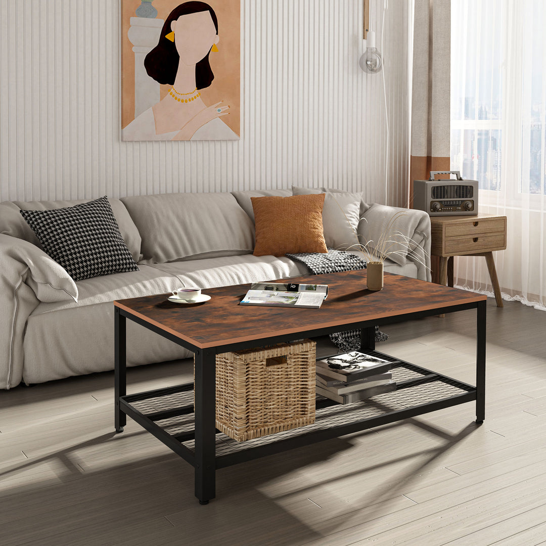 Coffee Table Industrial Site table Living Room Storage Shelf Metal Frame Two-tone Modern Organiser