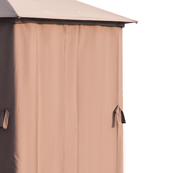 Hexagon Gazebo Patio Canopy Party Tent Outdoor Garden Shelter w/ 2 Tier Roof & Side Panel - Brown