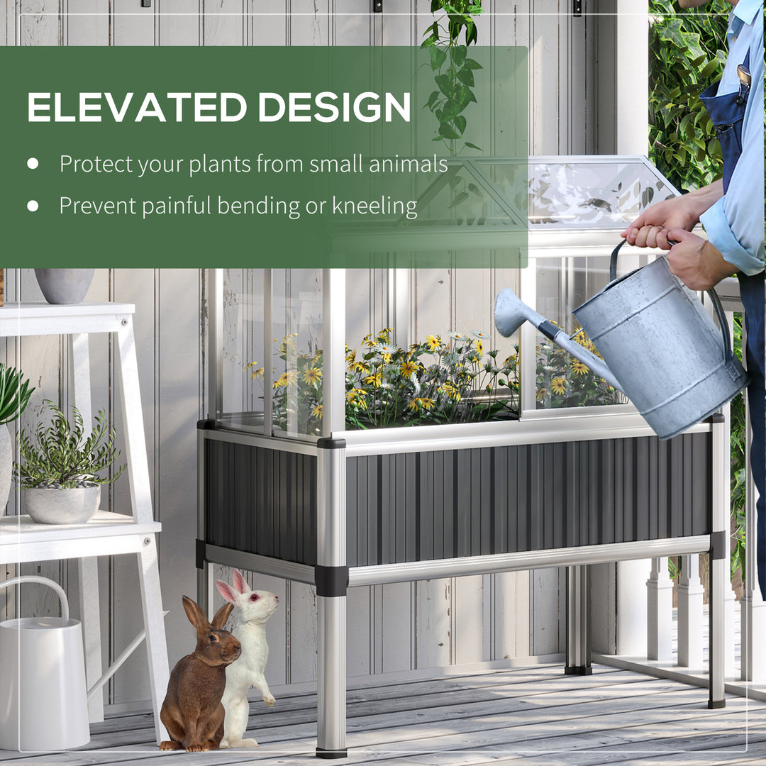 Galvanised Steel Raised Beds for Garden with Greenhouse, Raised Planters with Cover and Openable Windows