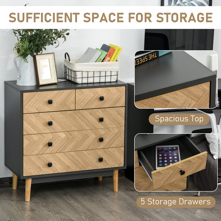 HOMCOM 5-Drawer Chest Storage Cabinet Sideboards with Metal Handles Freestanding Dresser for Bedroom, Living Room