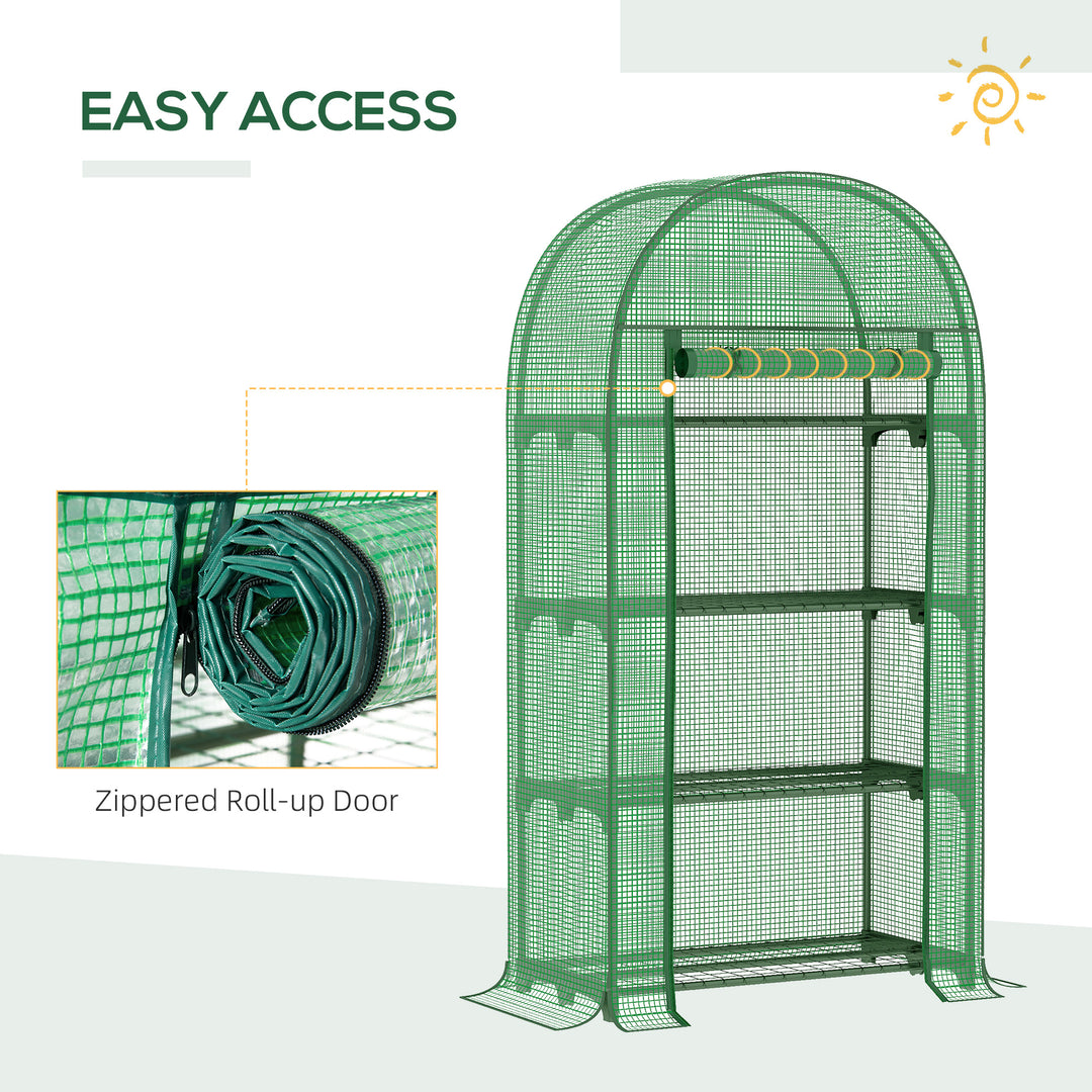 Outsunny 80x49x160cm Mini Greenhouse for Outdoor, Portable Gardening Plant with Storage Shelf, Roll-Up Zippered Door, Metal Frame and PE Cover, Green