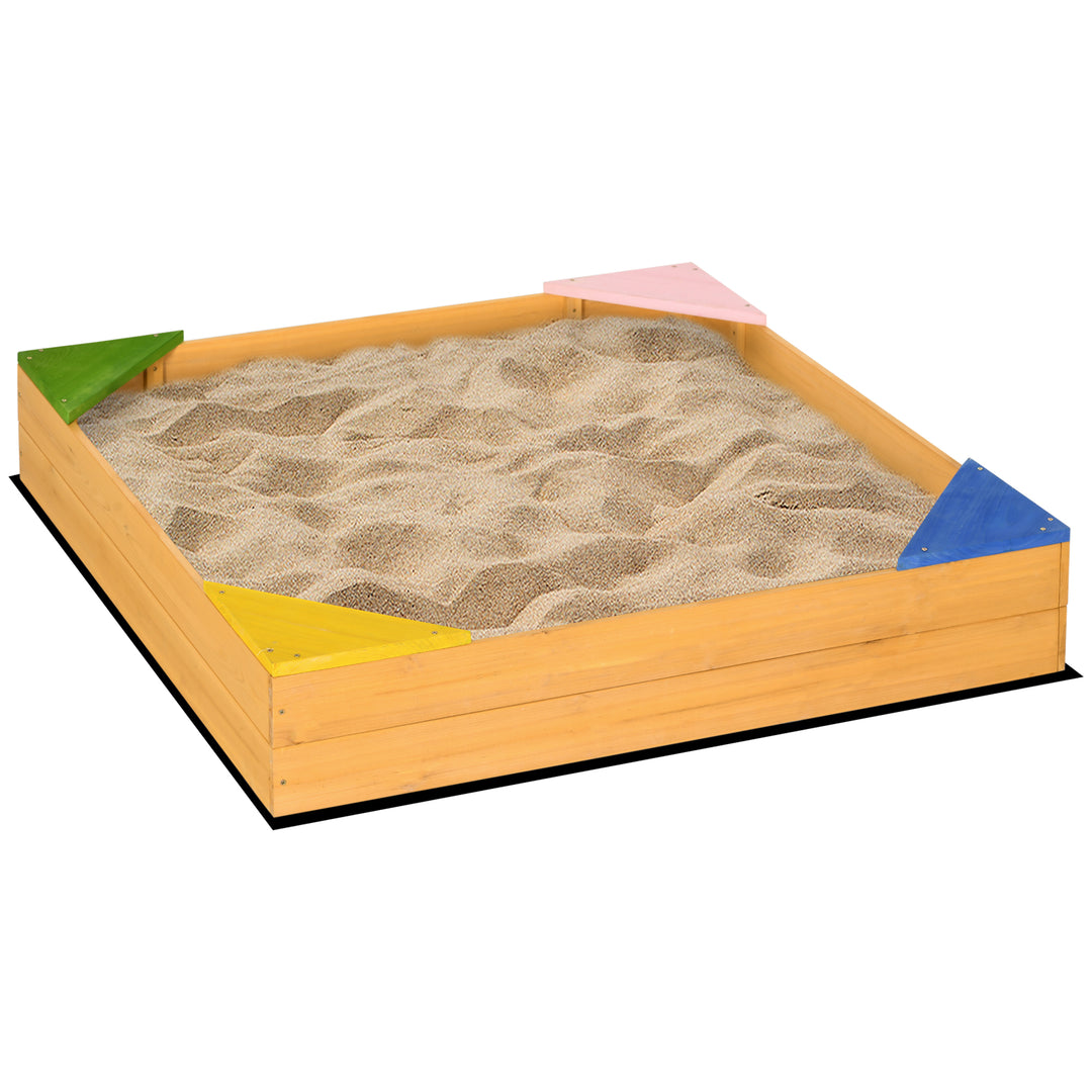 Kids Wooden Sand Pit, Children Sandbox, with Four Seats, Non-Woven Fabric, for Gardens, Playgrounds