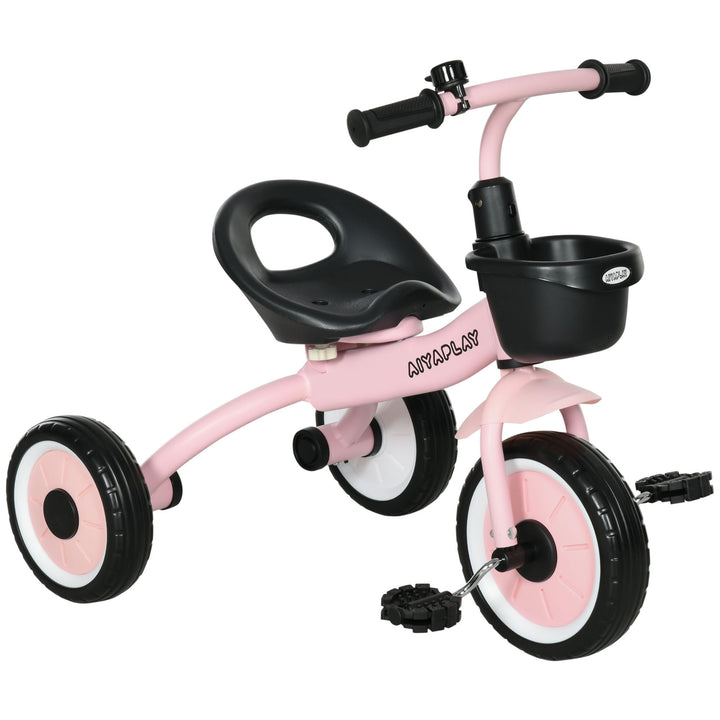 Kids Trike, Tricycle, with Adjustable Seat, Basket, Bell, for Ages 2-5 Years - Pink