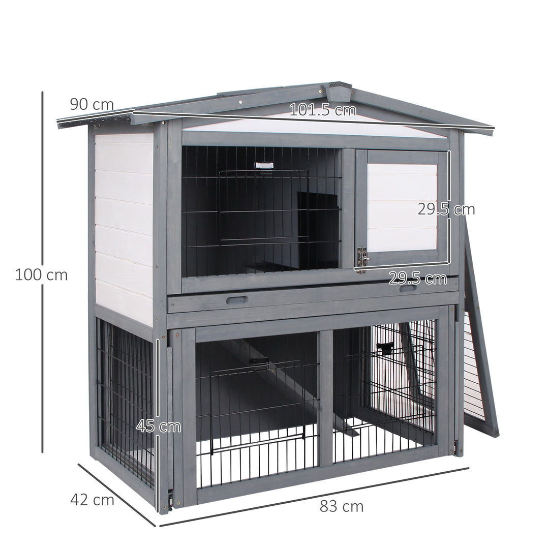 Rabbits 2-Tier Fur Wood Outdoor Hutch Grey