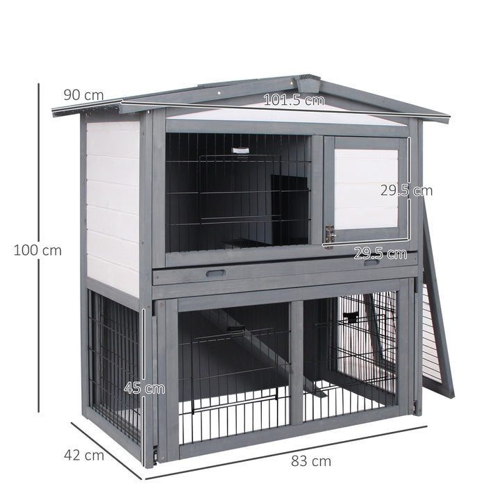 Rabbits 2-Tier Fur Wood Outdoor Hutch Grey