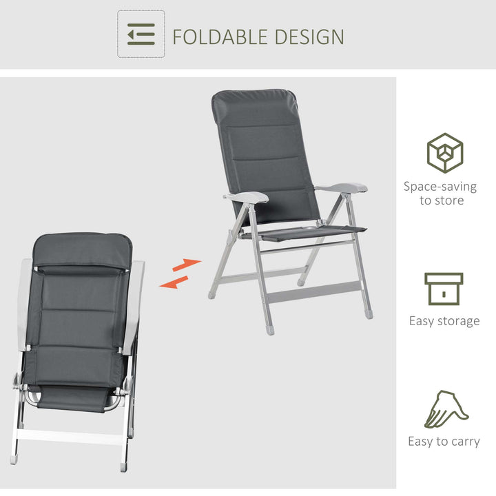 2 Pcs Patio Folding Dining Chair w/ Adjustable Back &amp; Armrest Portable for Camping Garden Pool Beach Deck Grey