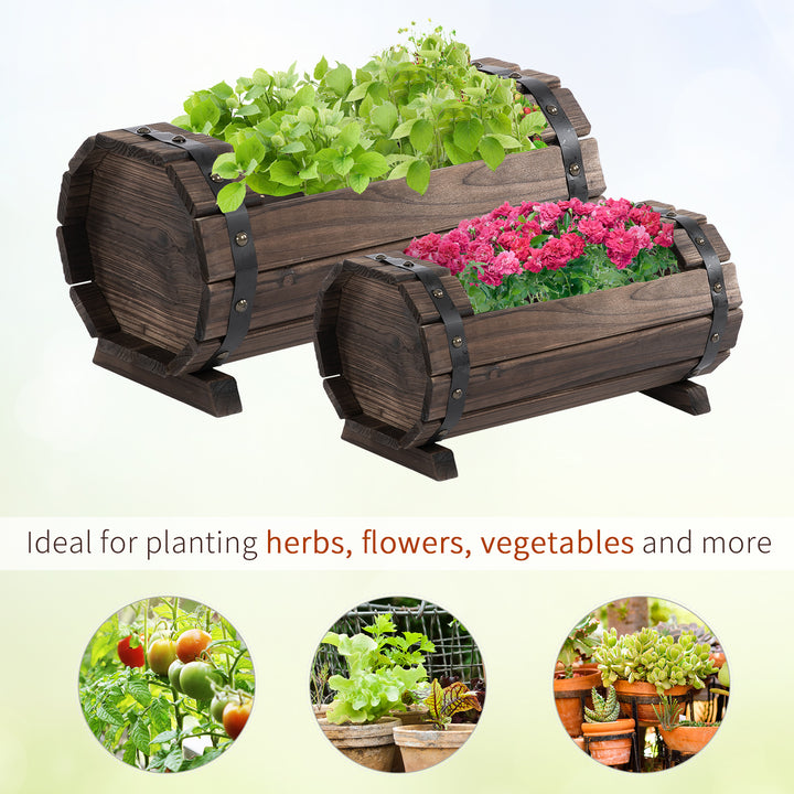 Outsunny 2PCs Wooden Planter Box Flower Plant Pot Outdoor & Indoor Flower Beds Plant Box with Solid Wood Carbonized Colour