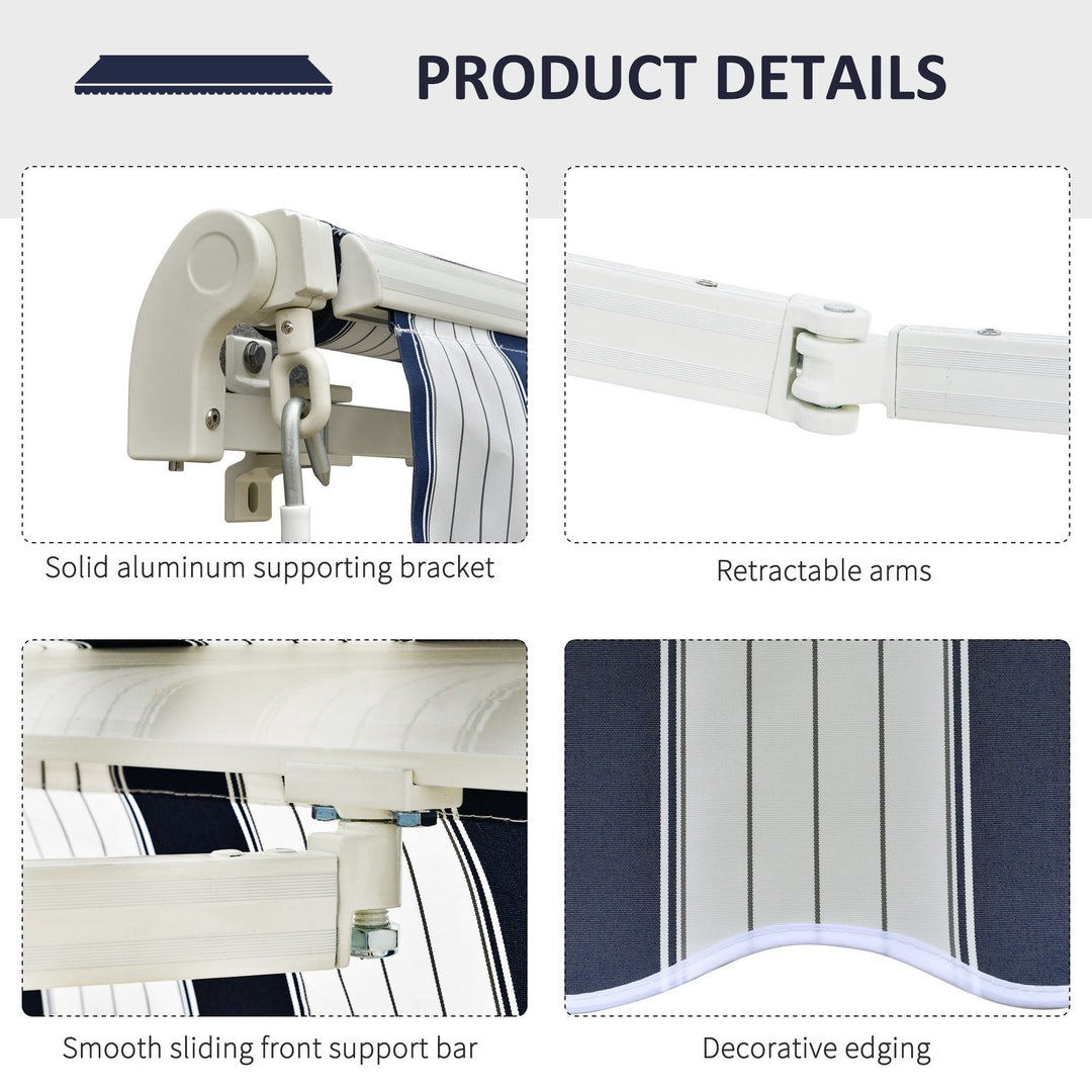 Garden Patio Manual Retractable Awning Canopy Sun Shade Shelter, 3m x 2.5m-Blue/White