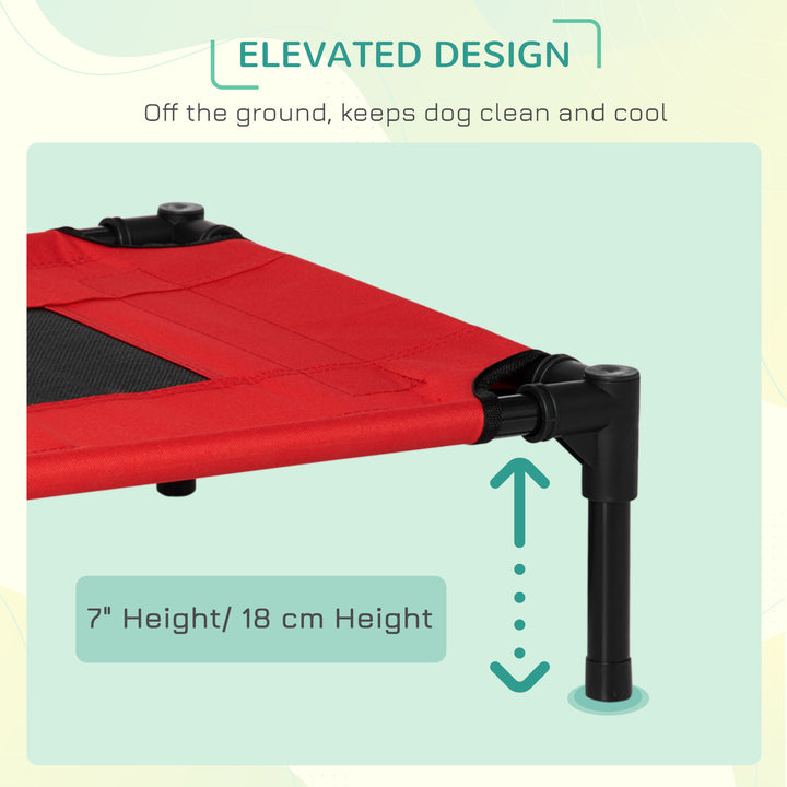 PawHut Elevated Pet Bed Portable Camping Raised Dog Bed w/ Metal Frame Black and Red (Small)