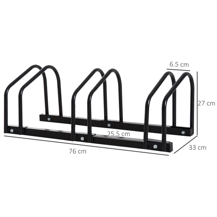 HOMCOM Bike Stand Parking Rack Floor or Wall Mount Bicycle Cycle Storage Locking Stand 76L x 33W x 27H (3 Racks, Black)