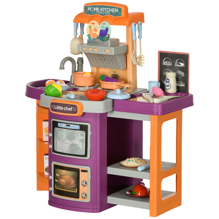 Toy Kitchen, 49 Pieces Kids Play Kitchen, Children Trolley, with Sound and Light