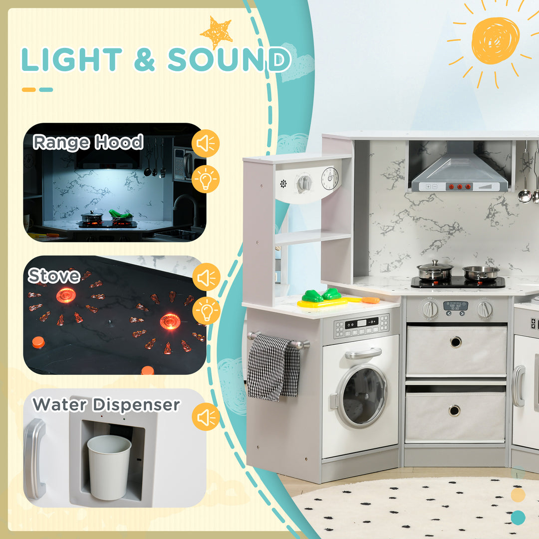 Toy Kitchen with Running Water, Lights Sounds for 3-6 Years Old - Grey