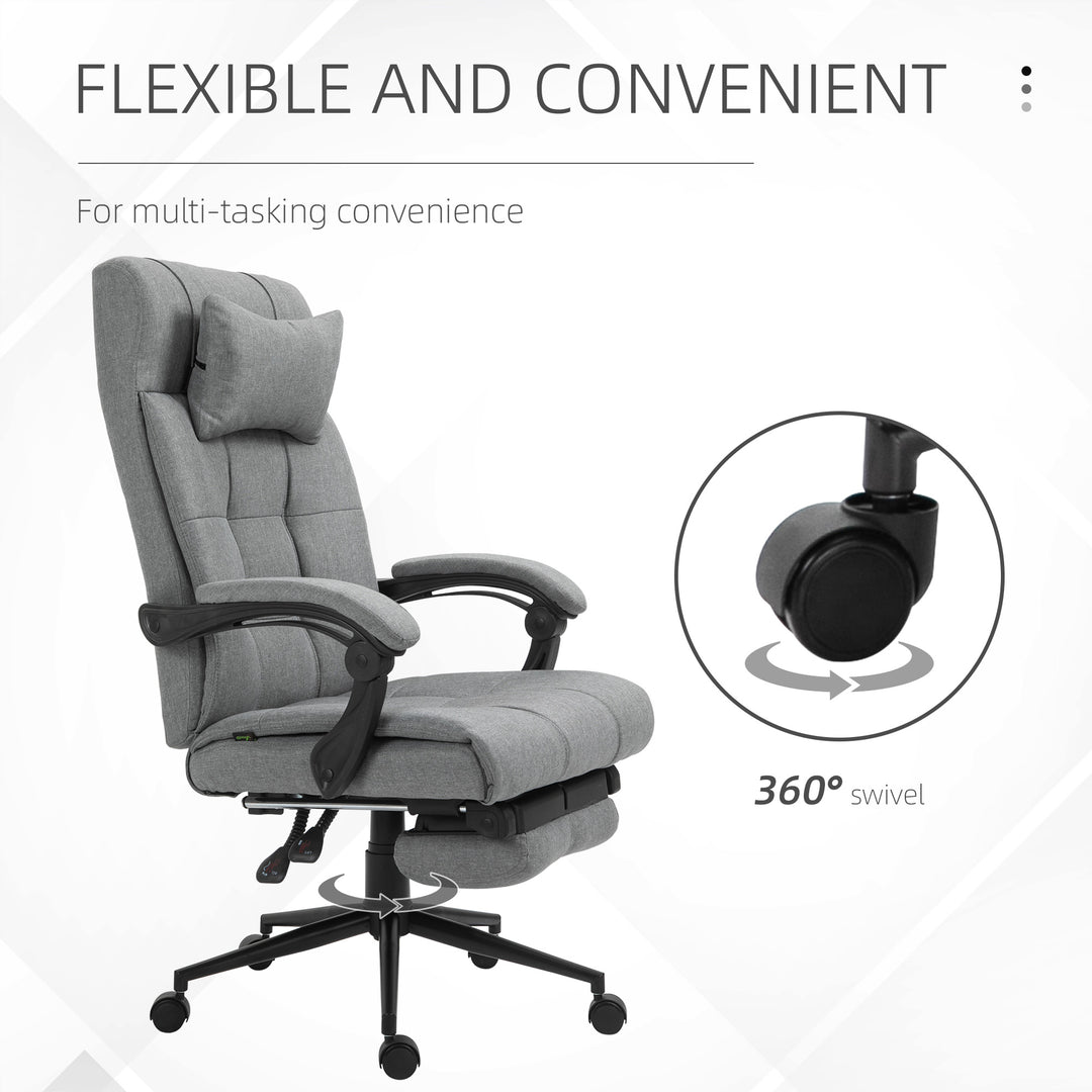 Vinsetto Office Chair with Footrest Ergonomic Office Chair with Armrests Lumber Support and Headrest Light Grey