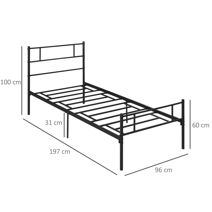 Single Metal Bed Frame Solid Bedstead Base with Headboard and Footboard, Metal Slat Support and Underbed Storage Space, Bedroom Furniture