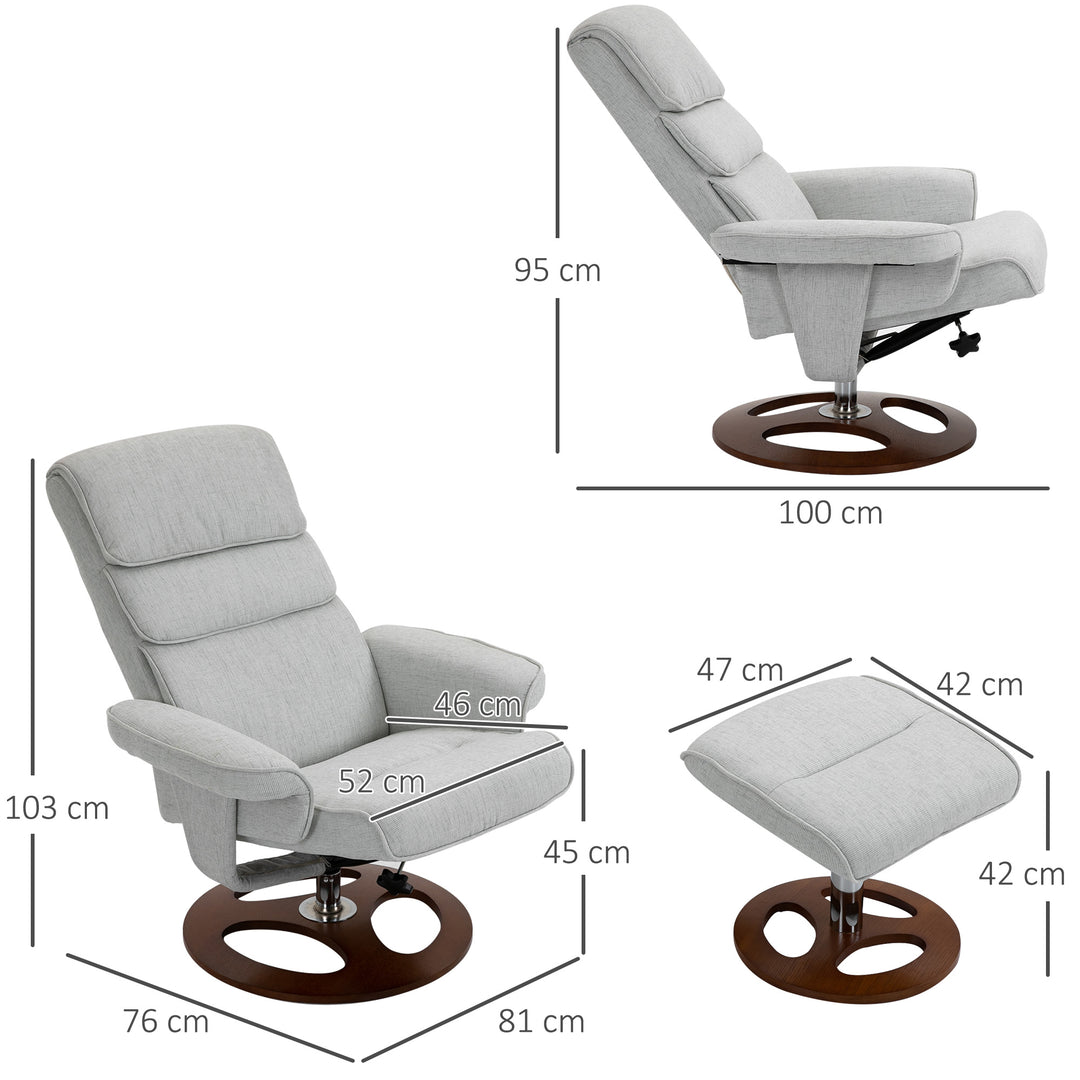 Recliner Chair Ottoman Set 360° Swivel Sofa Stool Modern Soft Thick Padding Wood Base Grey