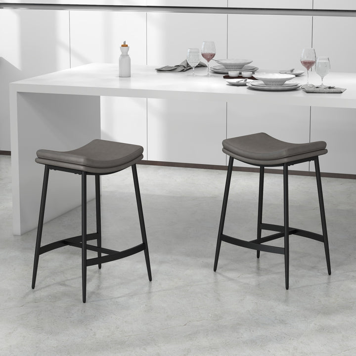 Kitchen Stools Set of 2, Microfibre Upholstered Barstools, Industrial Bar Chairs with Curved Seat and Steel Frame