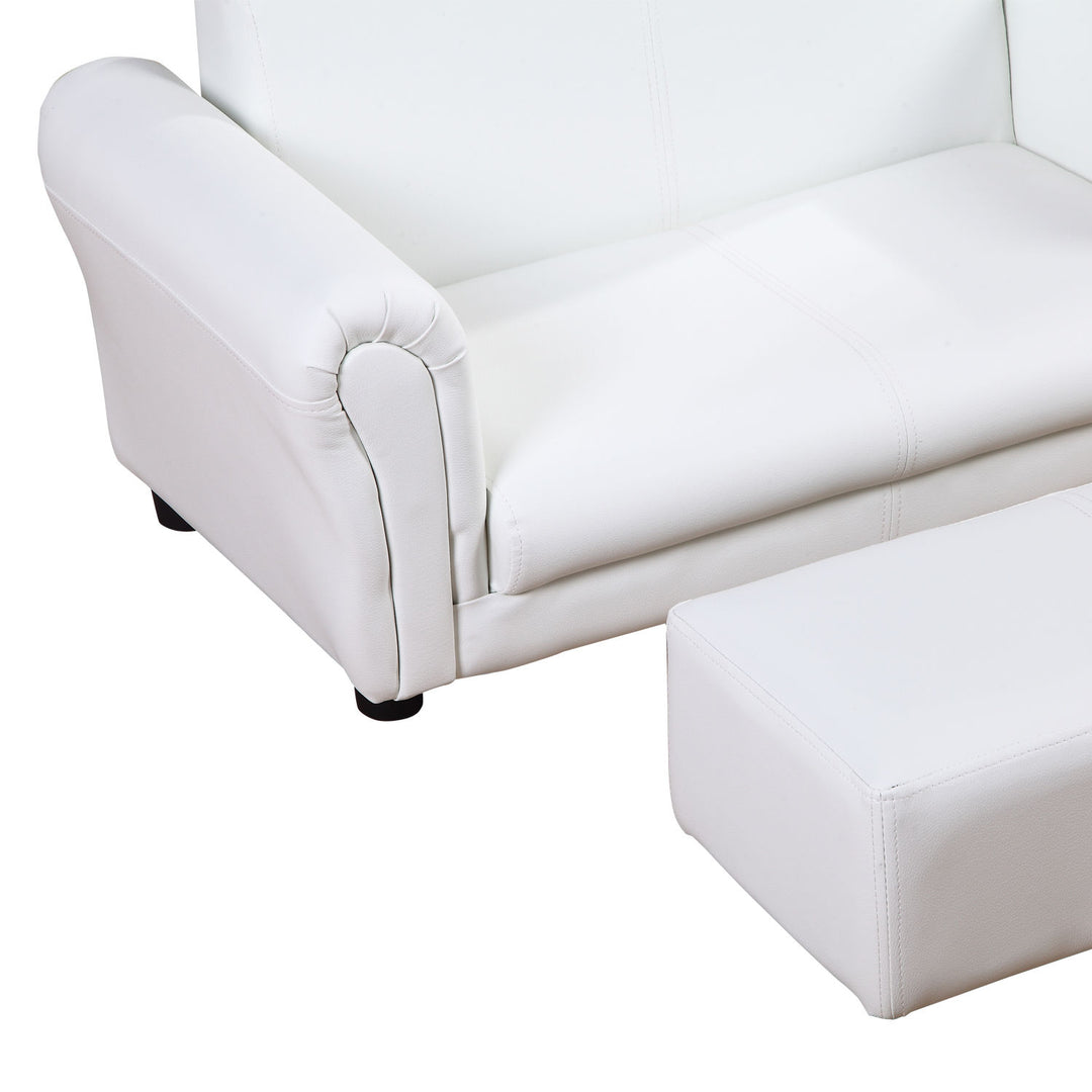 2 Seater Toddler Chair Kids Twin Sofa Childrens Double Seat Chair Furniture Armchair Boys Girls Couch w/ Footstool (White)