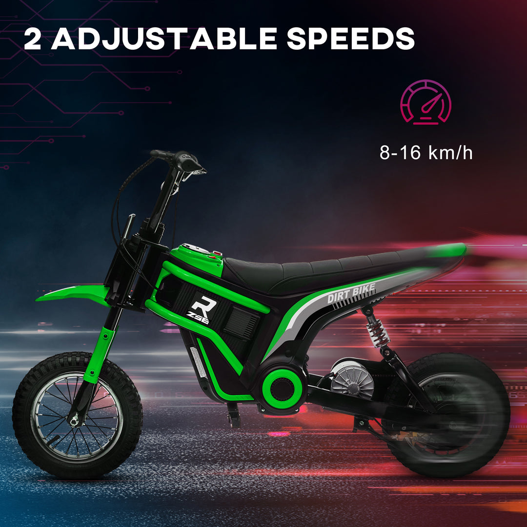 24V Electric Motorbike, Dirt Bike with Twist Grip Throttle, Music Horn, 12" Pneumatic Tyres, 16 Km/h Max. Speed, Green