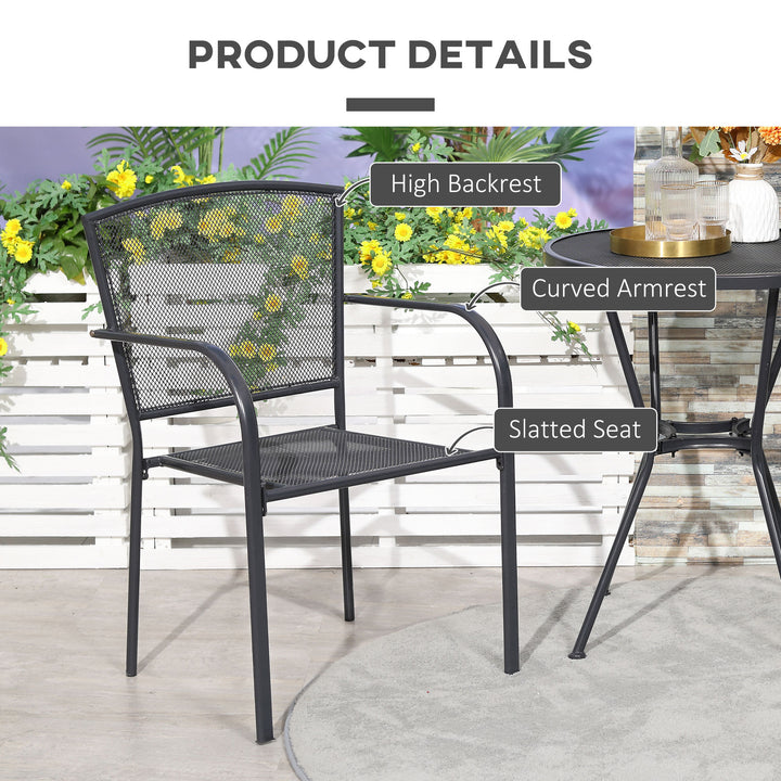 Set of 2 Garden Chairs Metal Garden Dining Chairs 2 Seater Outdoor Furniture for Patio, Park, Porch and Lawn, Grey