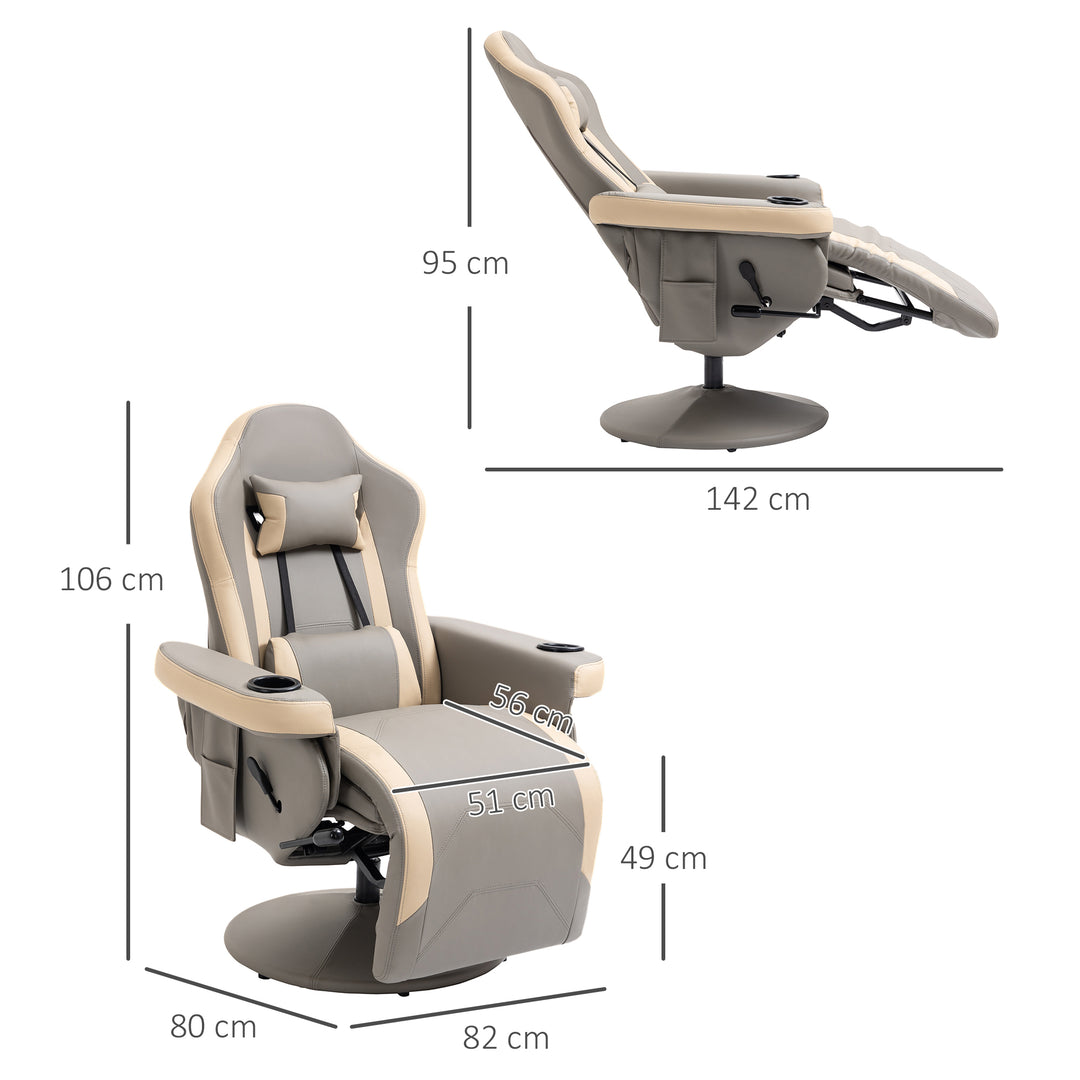 HOMCOM Manual Recliner Chair Armchair PU Leather Lounge Chair w/ Adjustable Leg Rest, 135° Reclining Function, 360° Swivel, Grey