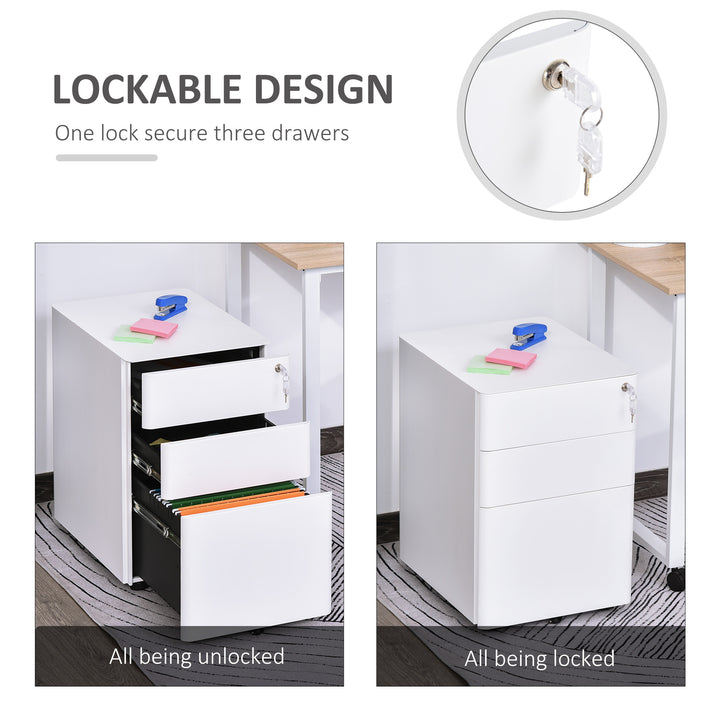 Fully Assembled 3 Drawer Steel Metal Filing Cabinet Lockable Rolling Vertical File Cabinet White