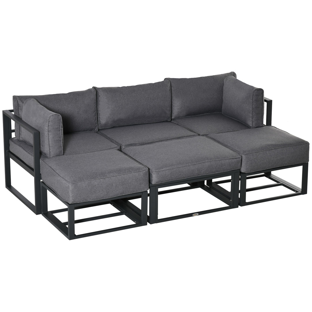 Garden Daybed, 6 Piece Outdoor Sectional Sofa Set, Aluminum Patio Conversation Furniture Set with Coffee Table, Footstool and Cushions, Grey