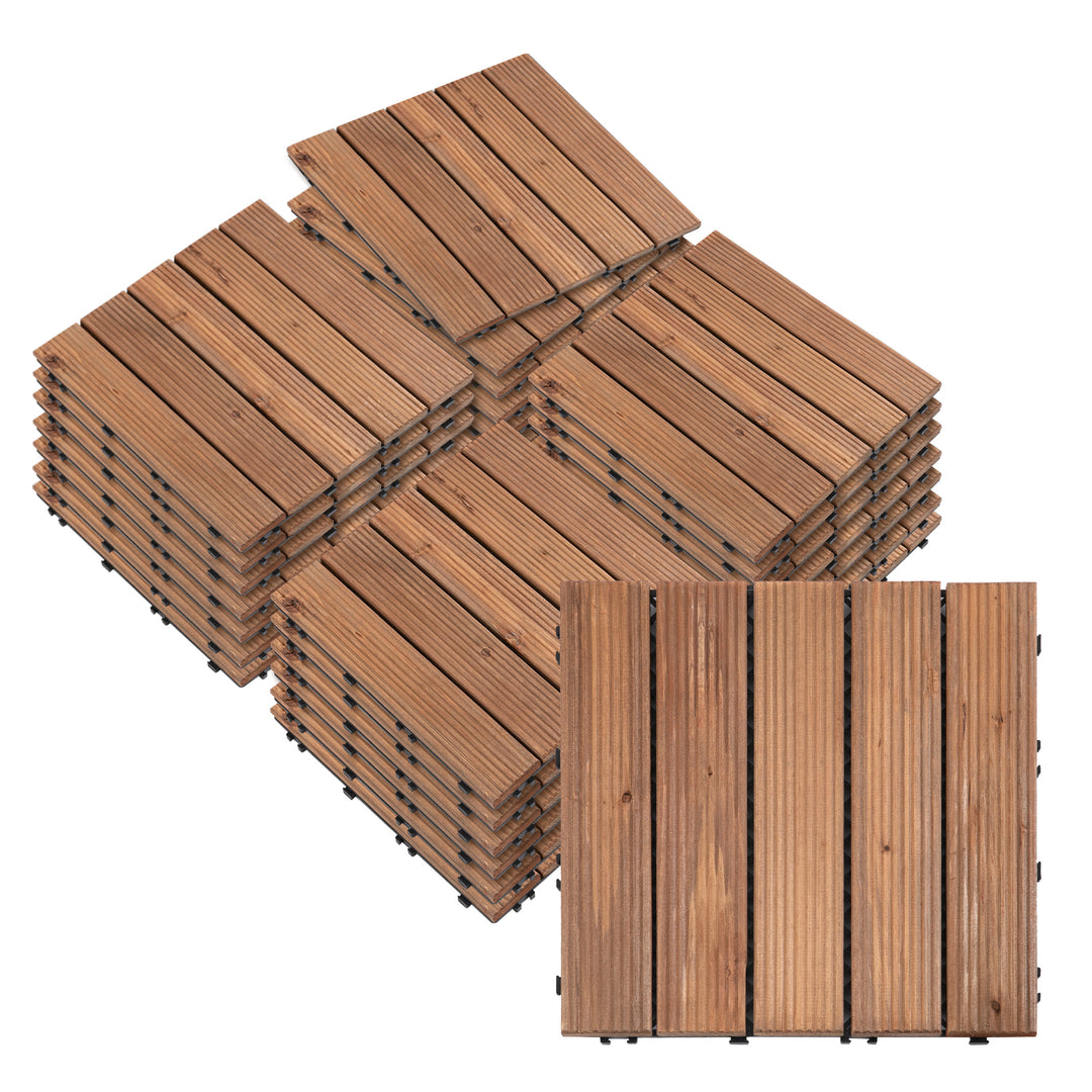 27 Pcs Floor Tiles Interlocking Solid Wood DIY Deck Tiles Indoor Outdoor Flooring