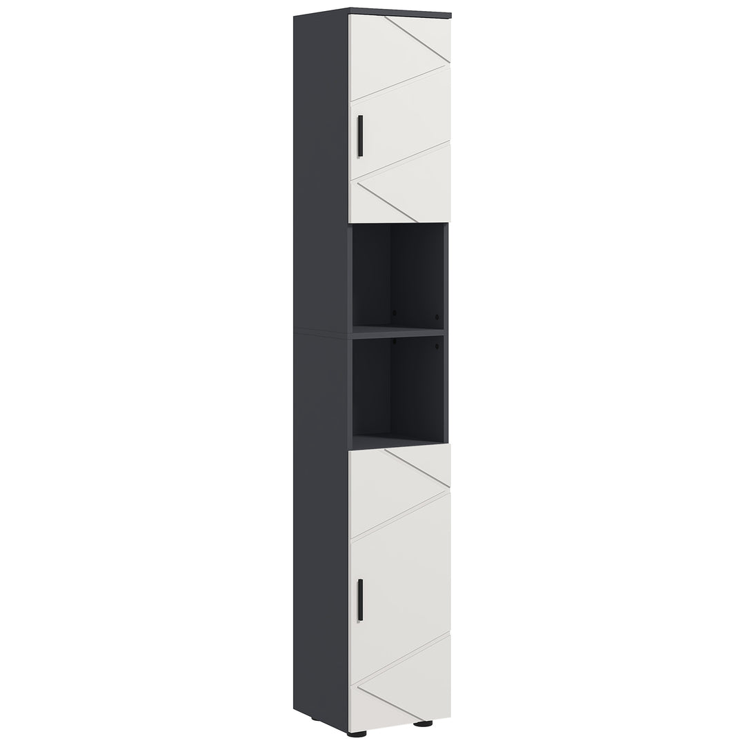 183cm Tall Bathroom Cabinet, Narrow Bathroom Storage Cabinet w/ Open Shelves, 2 Doors Cabinets, Adjustable Shelves, Grey