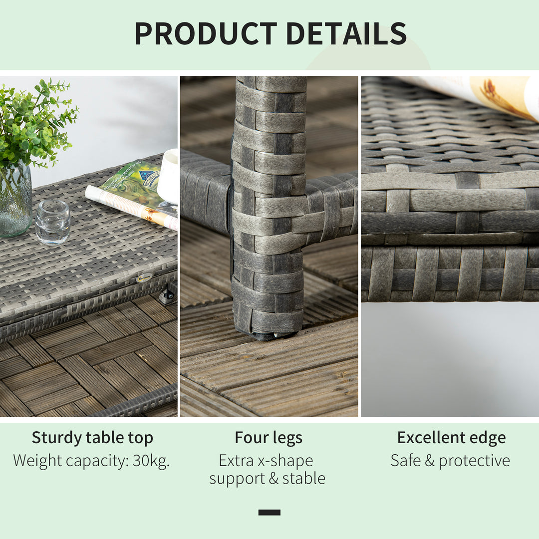 Outdoor Coffee Table, Garden PE Rattan Side Table with Plastic Board Under the Full Woven Table Top and X-Shape Support for Patio Mixed Grey