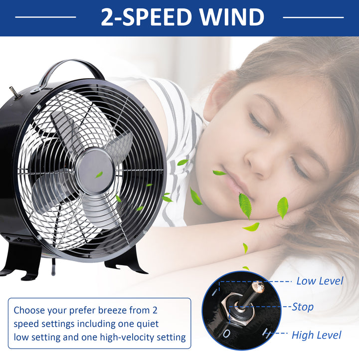 HOMCOM 26cm 2-Speed Electric Table Desk Fan w/ Safety Guard Anti-Slip Feet Portable Personal Cooling Fan Home Office Bedroom Black