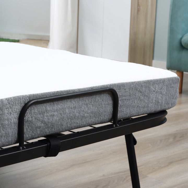 Folding Bed with 10cm Mattress, Portable Foldable Guest Bed with Sturdy Metal Frame on Wheels