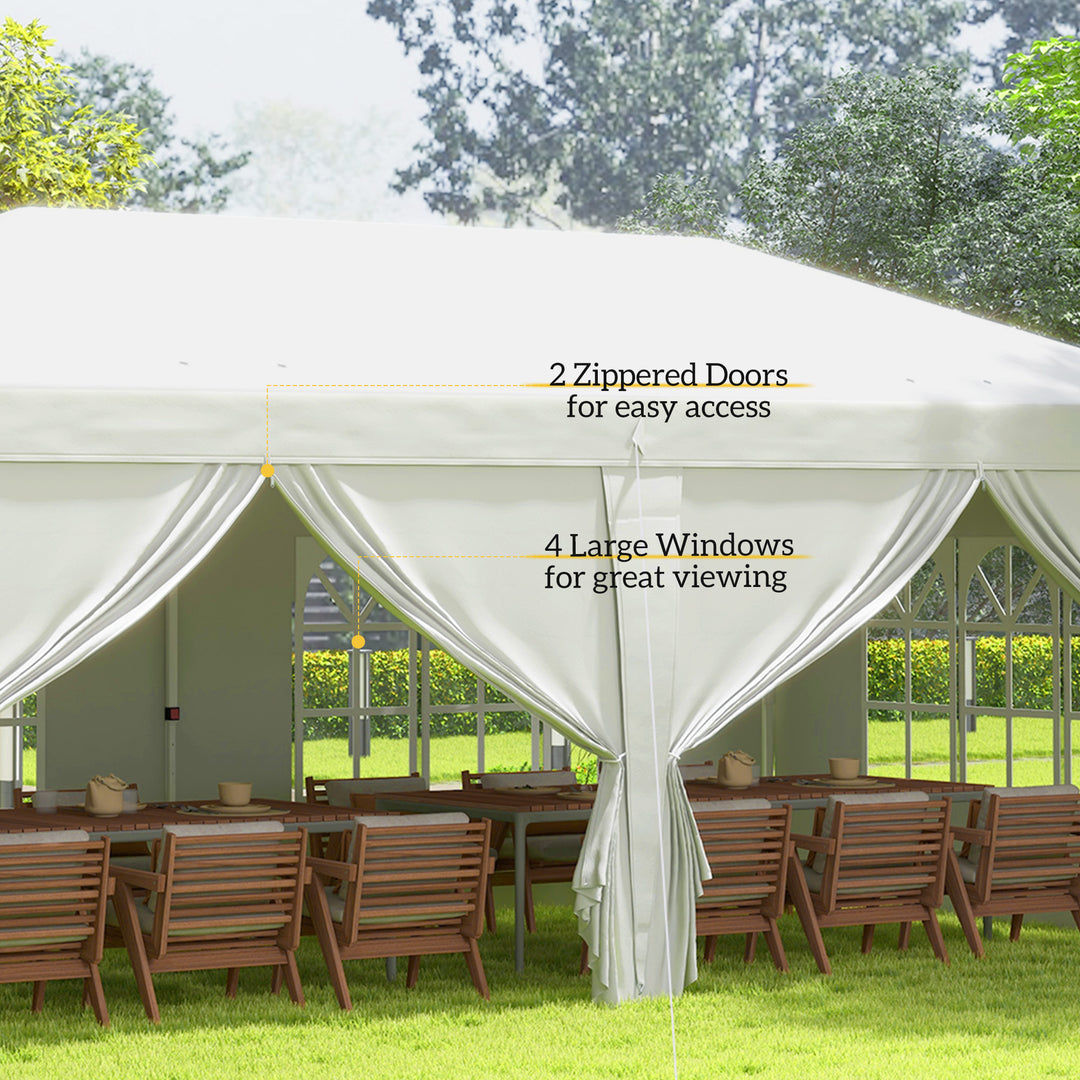 3 x 6 m Pop Up Gazebo with Sides and Windows, Height Adjustable Party Tent with Storage Bag for Garden, Camping, Event, Brown