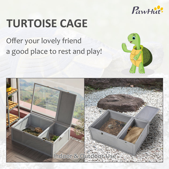 94 cm Wooden Tortoise House Turtle Habitat Small Reptile Cage Enclosure with Two Room Grey